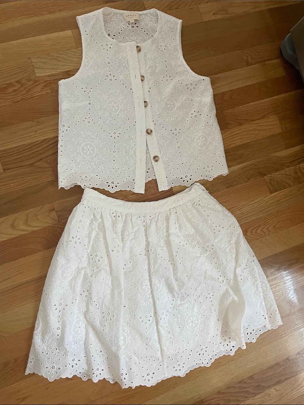 Sézane cream Eyelet Two-Piece Set - Button Front Top & Skirt